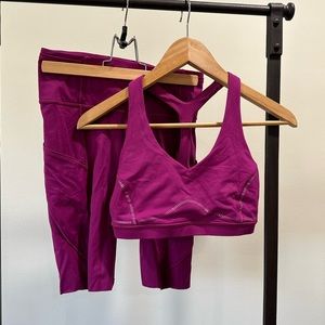 Lululemon | Magenta Purple Sports Bra & Biker Shorts Set | Both Size 6